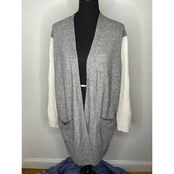 Madewell Womens Colorblock Black/Gray Kent Wool Alpaca Open Cardigan SZ XL - Picture 2 of 10